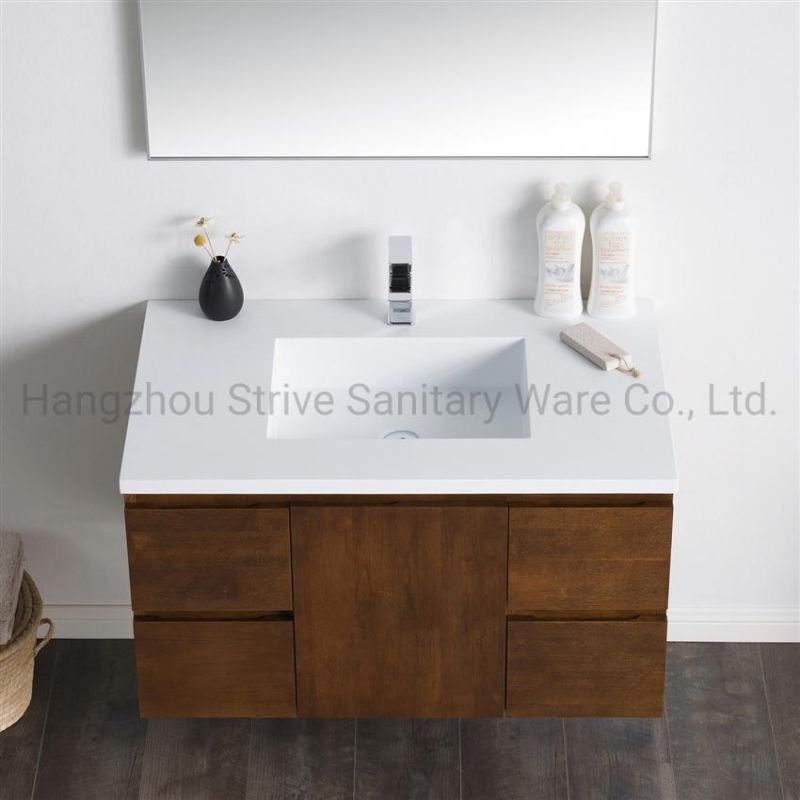 Modern Bathroom Vanity Red Oak Basin Cabinet with Mirror Bathroom Furniture