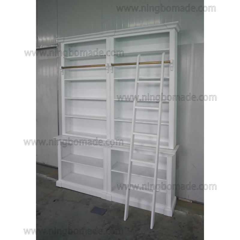 Classic Contemporary Interiors Furniture White/Black Poplar Wood Single Book Shelf with Ladder