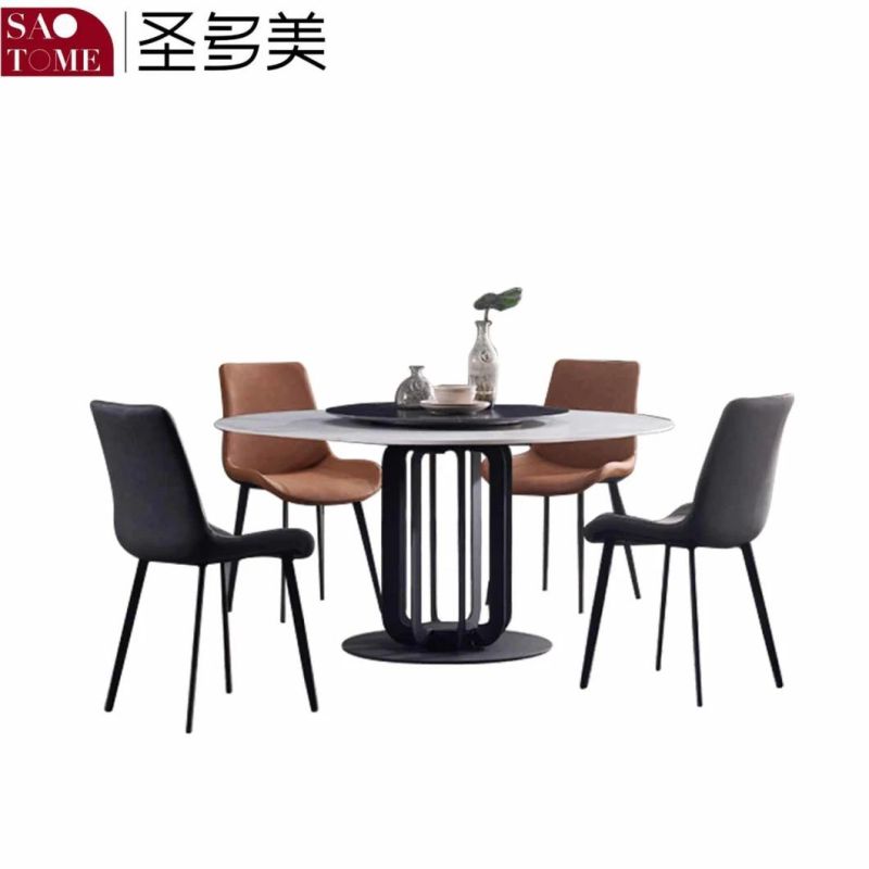 Large Format Black Texture Porcelain Slab Dining Round Table