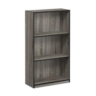 Basic 3-Tier Bookcase Storage Shelves, French Oak Grey