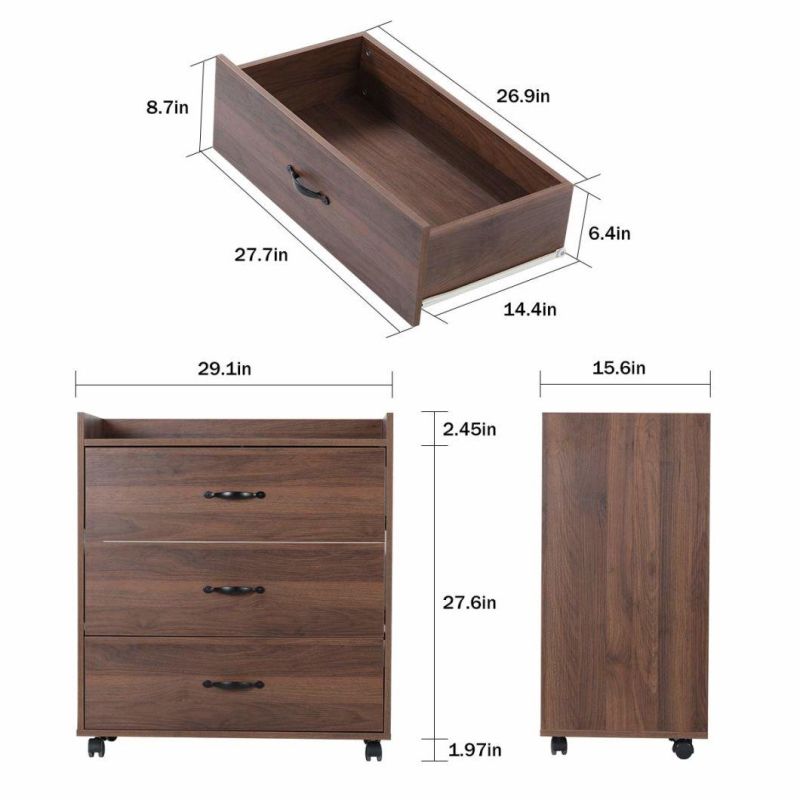 Mobile Chest of Drawers, Small Dresser with 3 Storage Boxes and 4 Movable Wheels, Drawers Storage with Top Guardrail for Bedroom/Living Room/Hallway/C