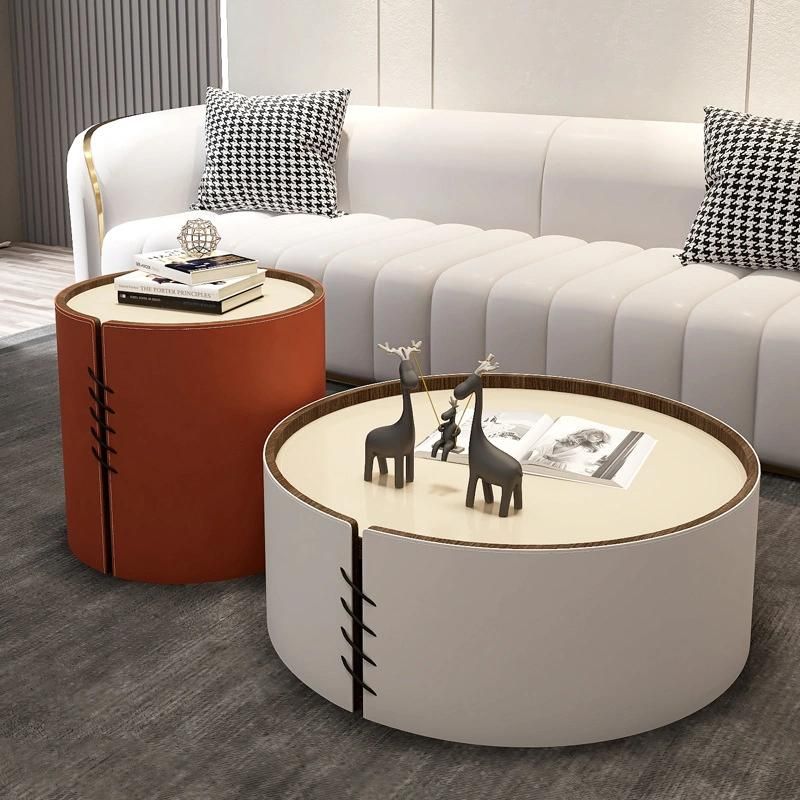 Home Furniture Leather Sintered Stone Tea Table