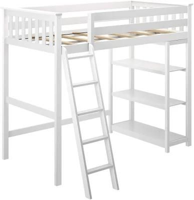 Kids Modern White Solid Wood Twin Size High Loft Bookcase Bed