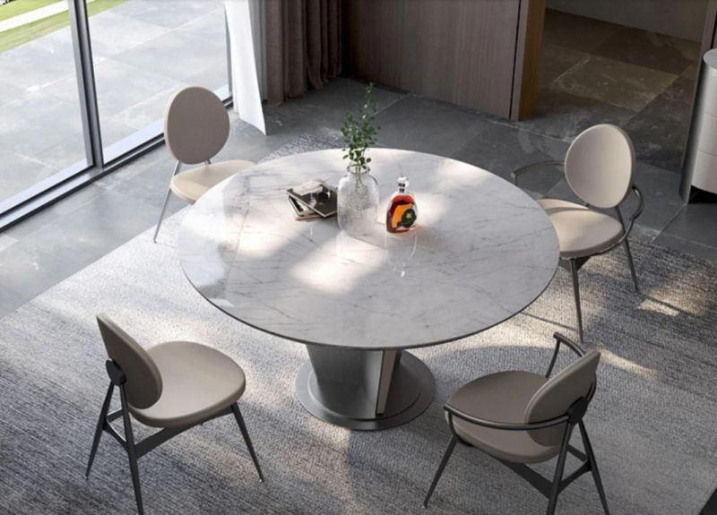 Modern Italian Luxury Style Home Dining Furniture High-End Royal Marble Top Stainless Steel Chrome Frame Dining Tables and Chairs