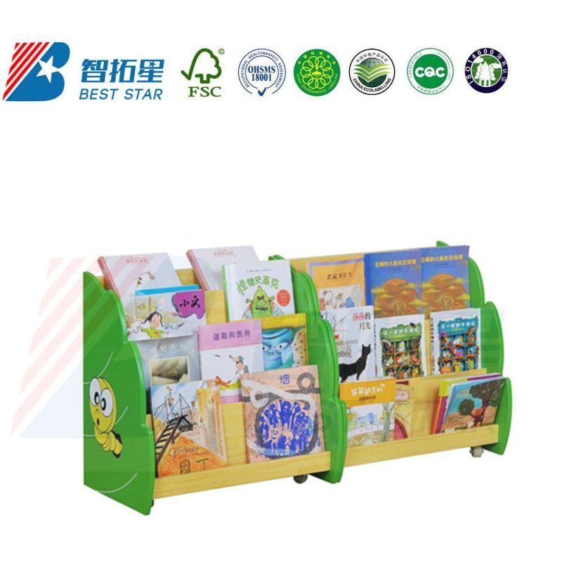 Movable Cartoon Kids Bookcase Bookshelf, Kindergarten and Preschool Furniture, School Library Book Rack, Children Wooden Display Baby Storage Bookshelf