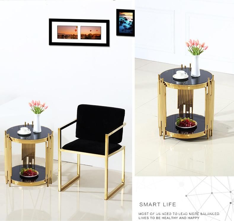 Apartment Furniture Titanium Stainless Steel White Sintered Stone Coffee Table