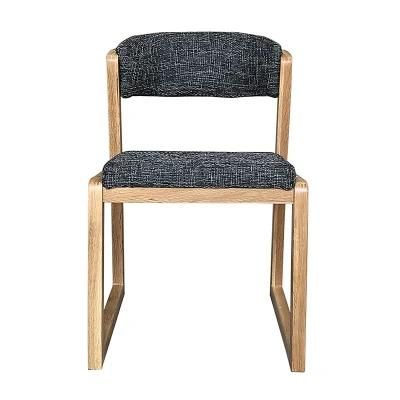 Dining Chair H Style Oak Wood Frame Grey Fabric Cushion Resteraunt Furniture Outdoor Furniture