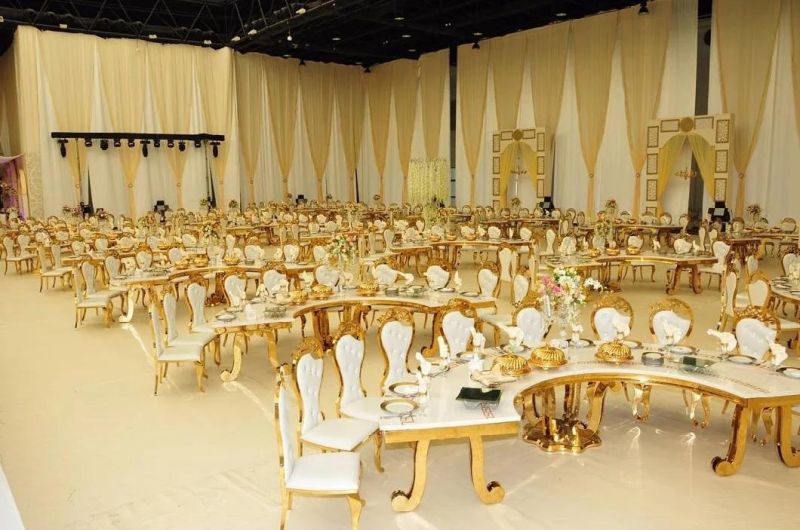 Wedding Event Rent Stainless Steel Frame Big Roun Gold Dinner Table