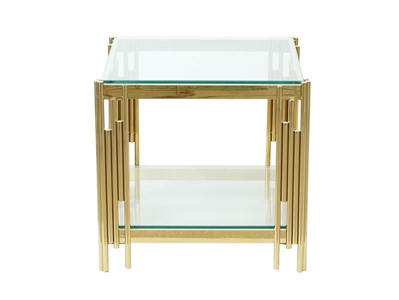 Modern Creative Design Furniture Clear Glass Top Gold Steel Base Square Coffee Tables for Living Room