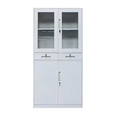 Factory Direct Sale Cupboard 4 Doors Metal Glass Door File Cabinet Office Storage Steel Cabinet