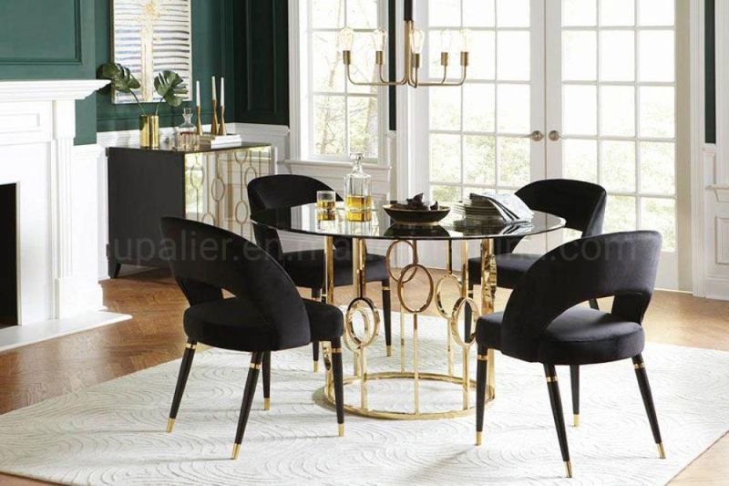 Futuramic Hotel Furniture Gold Restaurant Table Glass Dining Table