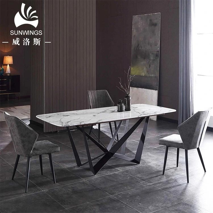 Luxury Italian Carrara Marble Top Dining Table Modern Style with Metal Base