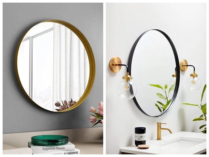 Modern Style Metal Frame Mirror Black Gloden Color Bathroom Mirror for Home Hote Decoration