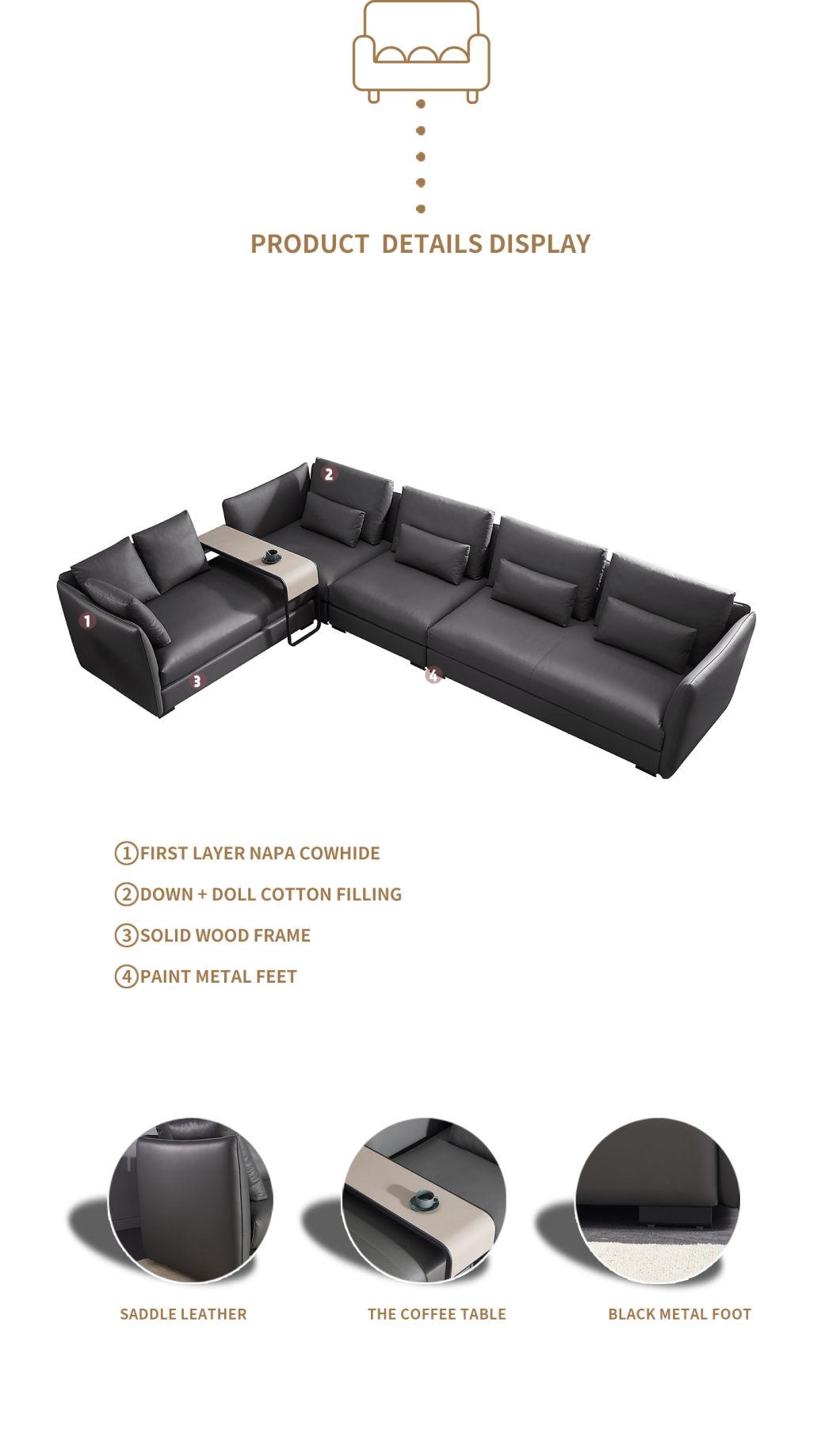 Modern Top Napa Cowhide Home Hotel Fabric Sofa Set Sectional Sofa L Shape Customize Furniture