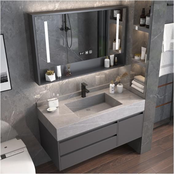 Simple Rock Board One Bathroom Cabinet Combination Light Luxury Mirror Cabinet Set Modern Bathroom Hand Wash Basin Wash Table