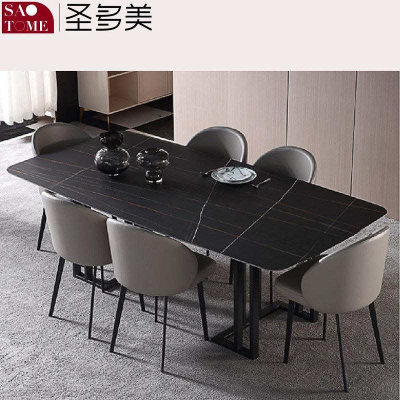 Modern Rock Board Furniture Carbon Steel Square Tube Vertical Bar Dining Table