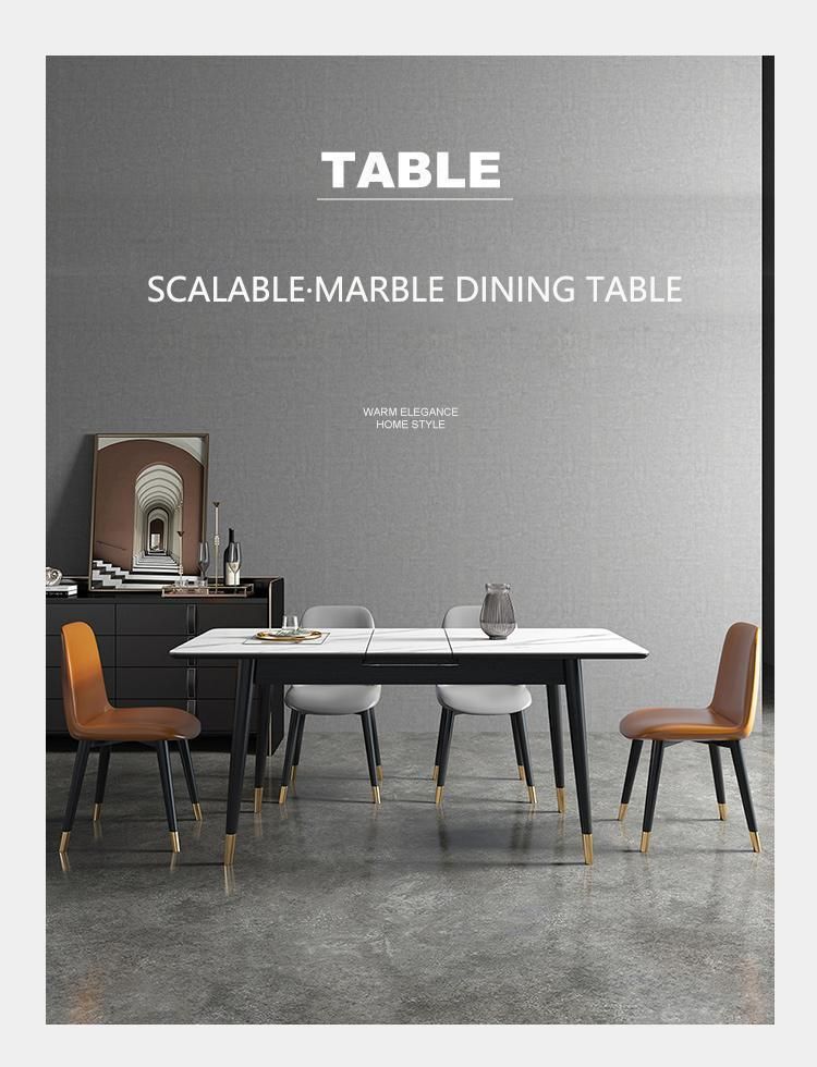 Modern Living Room Steel Frame Furniture Hardware Marble Extended Dining Table