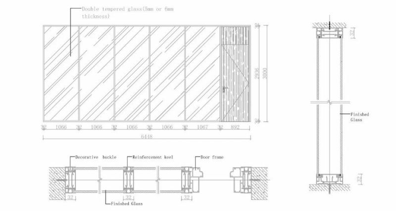 Shaneok Modern Aluminum Alloy Double Tempered Glass Office Partition Wall