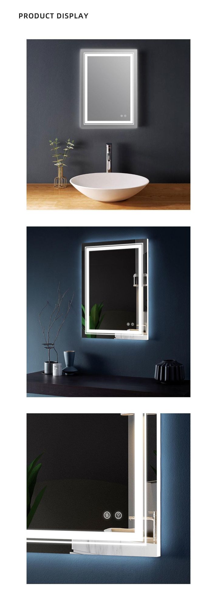 Rectangular LED Light Glass Bathroom Mirror Various Functions