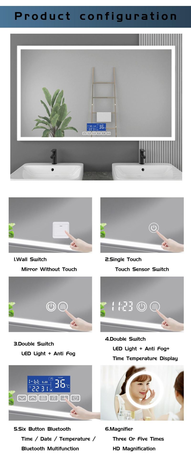 LED Lighted Rectangle Arched Bedroom Bathroom Full Body Full-Length Mirrors TV Decor Wall Furniture