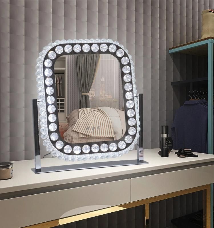 Personal Care Salon Furniture Crystal Diamond LED Makeup Hollywood Illuminated Vanity Mirror