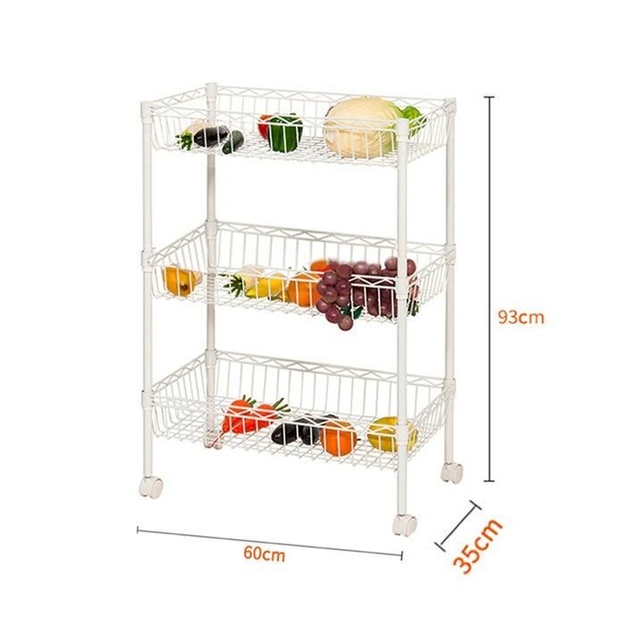 Moveable Chrome Metal White Household Kitchen Cart Rack with Basket