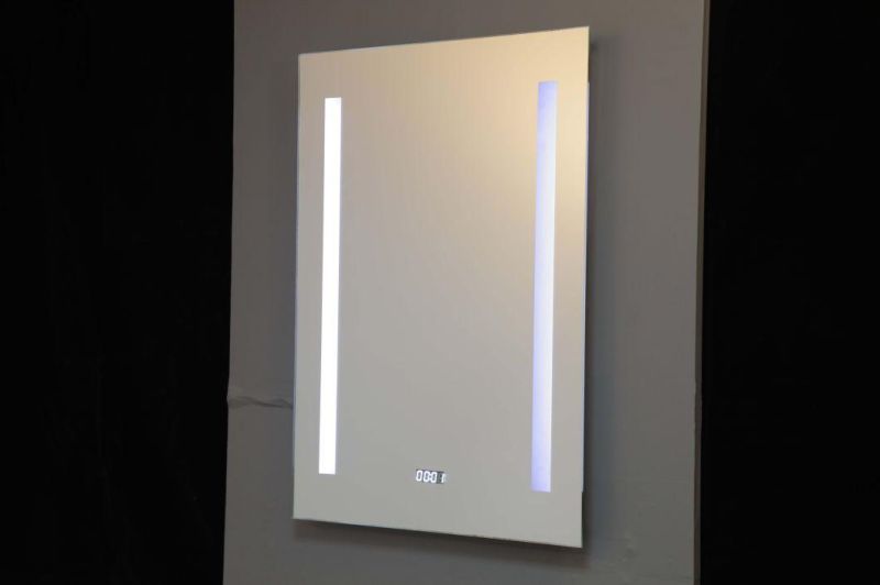 IP44 Frameless Silkscreen LED Lighted Hotel Bathroom Mirror with Defogger