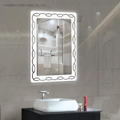 Fashion Design Bathroom Silkscreen Rectangle LED Mirror with Touch Sensor