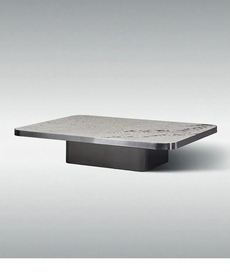 Home Furniture Titanium Rectangle Blue Marble Rock Plate Coffee Table