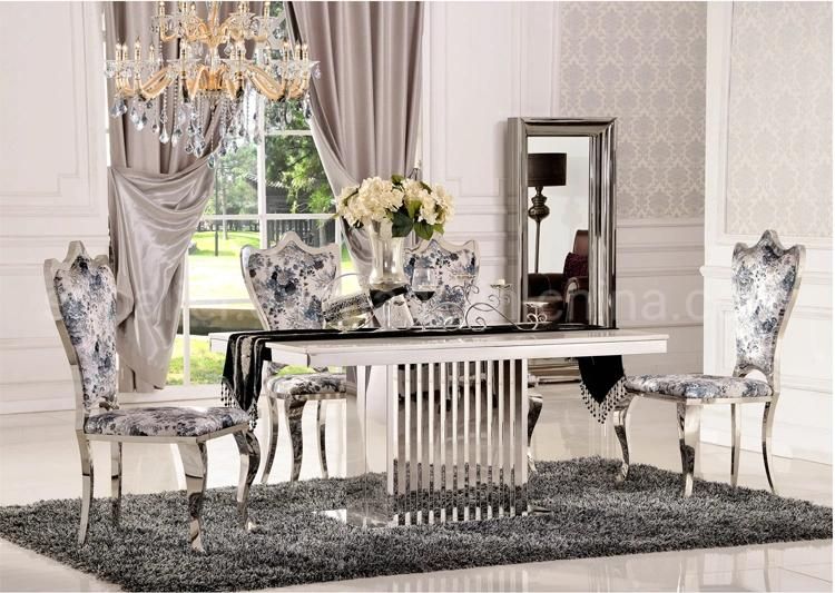 2020 Latest Design Silver Metal Modern Black Marble Dining Table