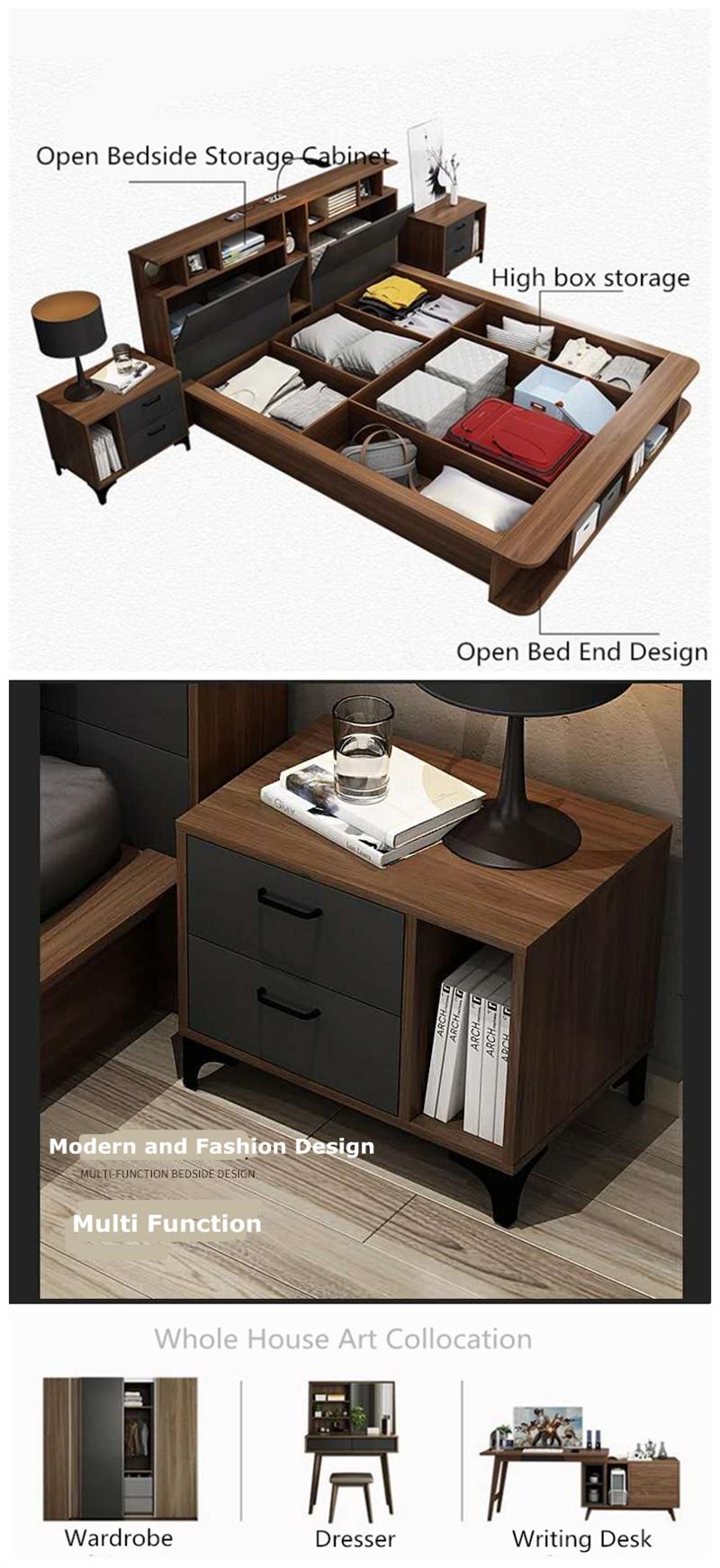 OEM ODM Wholesales Price Living Room Modern Wooden Furniture High Quality MDF Bed with Storage Cabinets