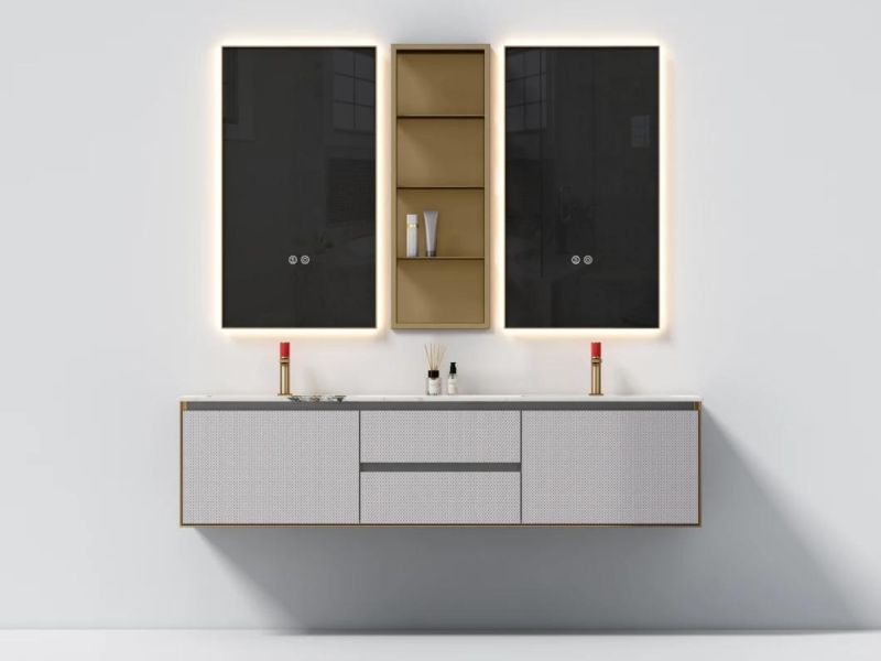 Modern and Luxury Gray Bathroom Cabinet with Side Mirror Cabinet