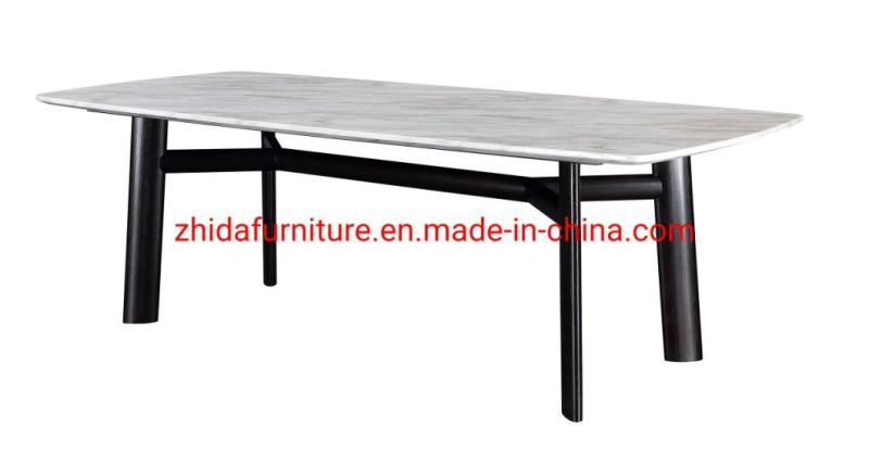 Black Wooden Base White Marble Top Dining Room Furniture Dining Table