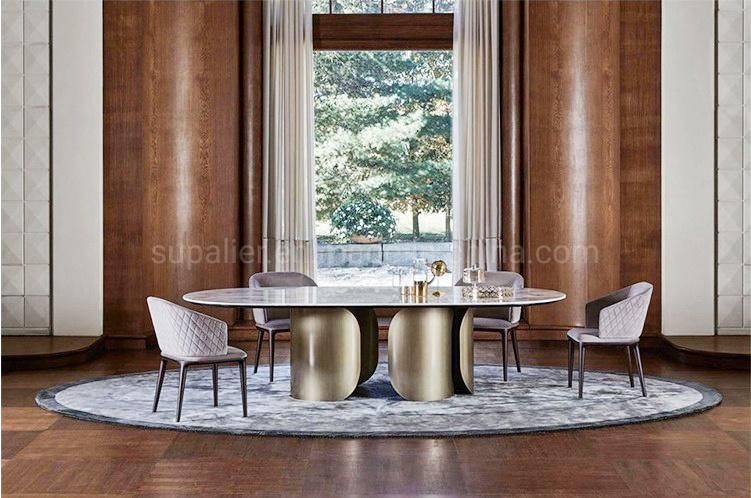 Italian Rectangular Gold Stainless Steel Base Marble Dining Table