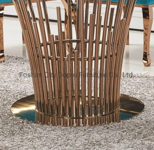 Dopro Modern Stainless Steel Round Tube Polished Rosed Gold Dining Table D12, with Clear Tempered Glass Table Top