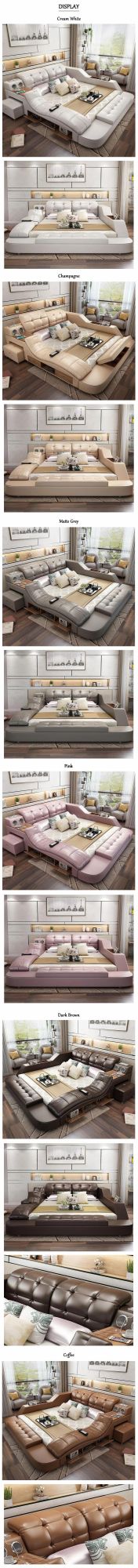 Home Bedroom Mattress Wooden Multifunction Storage Massage Music Design Tatami Leather Sofa King Bed Wholesale Furniture