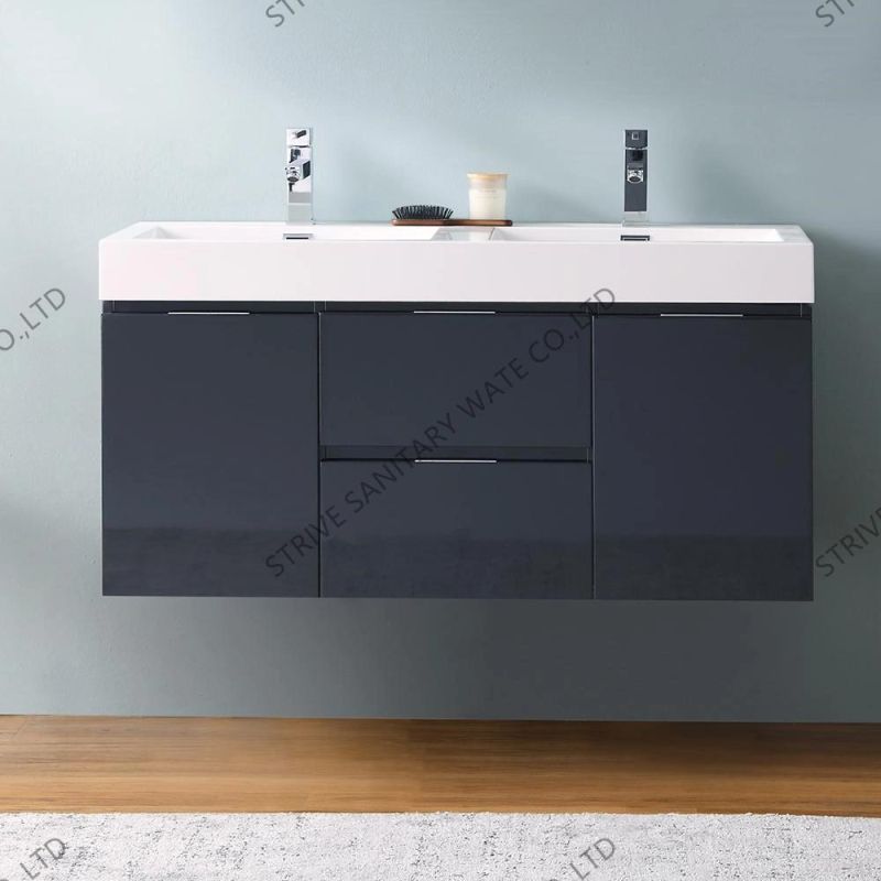 48" Wall Mounted Hot Selling Modern Double Sink Bathroom Vanity with Marble Countertop