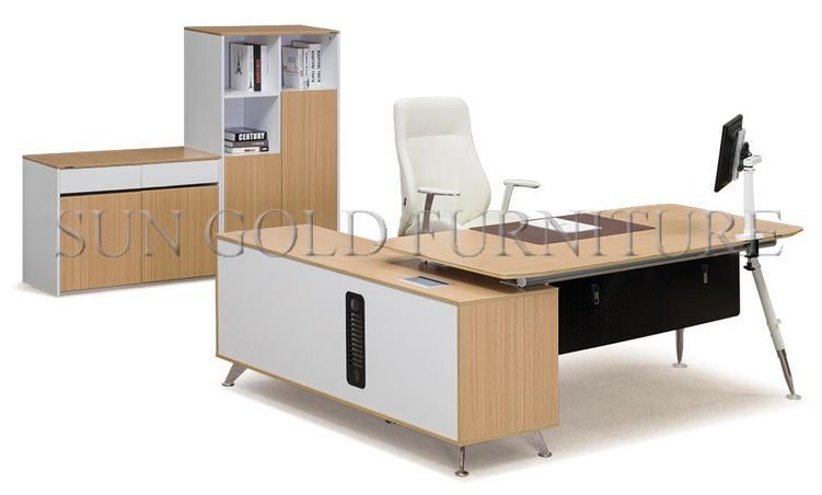 Simple Style White Black L Shape Corner Boss Office Desk