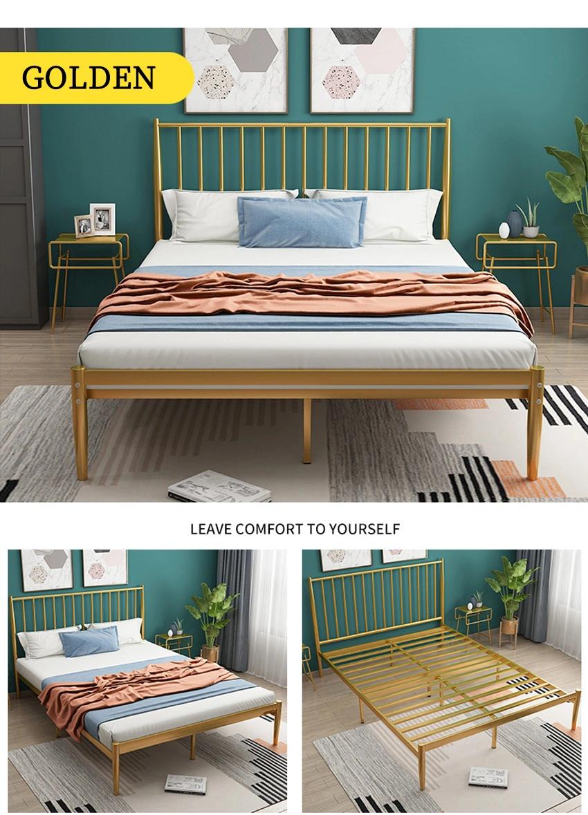 Nordic Modern Customized Velvet Cushion Bedroom Furniture Iron Frame Bed