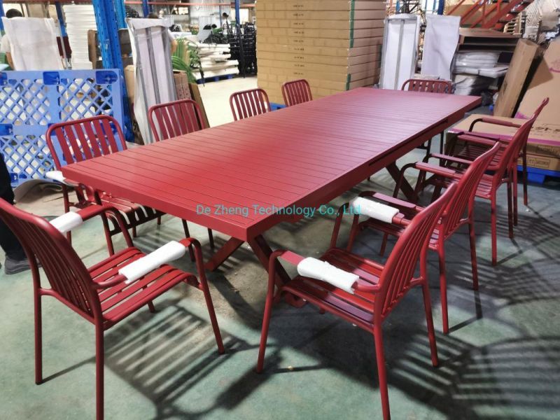 Aluminum French Garden Furniture Modern Style Trestle Dining Extendable Table Metal Garden Furniture