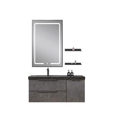 Modern Wall-Mounted Gray Bathroom Cabinet with LED Mirror