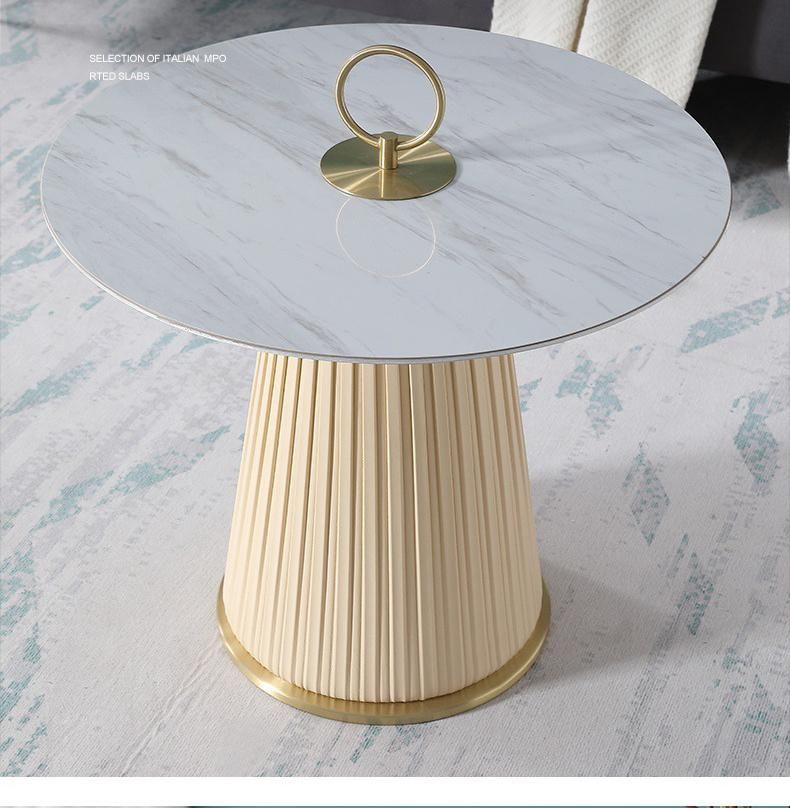 Hotel Furniture PU Leather White Marble Stone Coffee Table