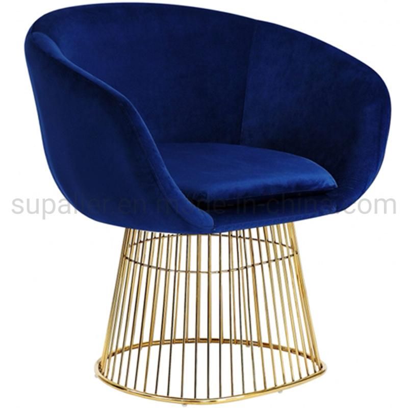 Luxury Gold Frame Accent Blue Velvet Armchair Single Lounge Chair