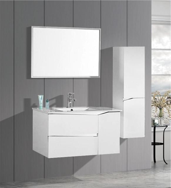 Factory Directly Sell Modern Furniture Mirror White Vanity PVC Bahroom Cabinet with Washing Basin