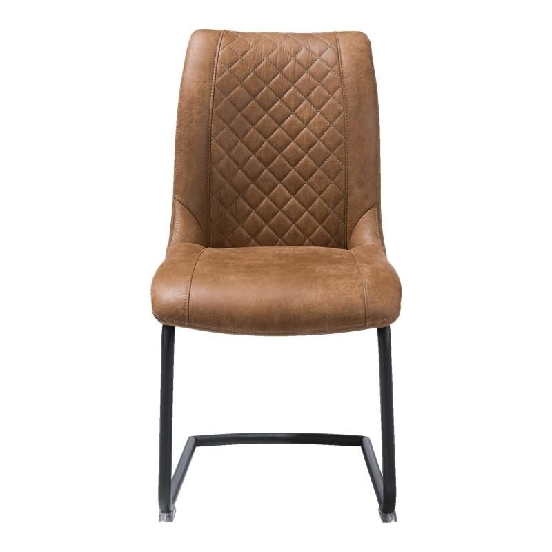 Brown Faux Leather Curved Backrest Install Non-Slip Mute Pad Dining Chair