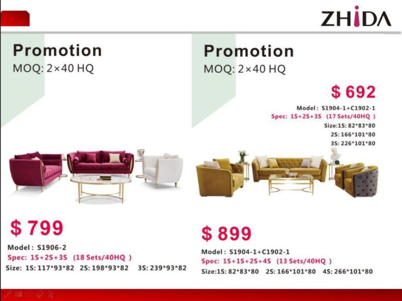 Zhida Furniture Eurpean Modern Design Home Living Room Upholstery Fabric Sofa Set