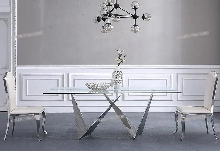 Home Furniture Clear Tempered Glass Dining Table with Metal Legs