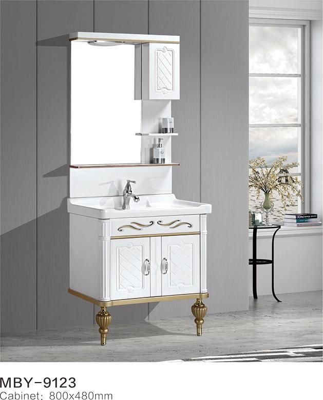 Fashion Design Bathroom Plastic Vanity Cabinet with LED Mirror