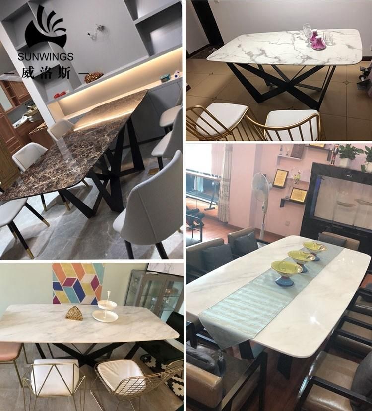 Nordic Restaurant Furniture Dining Table Marble Top with Metal Base Made in China Guangdong Factory