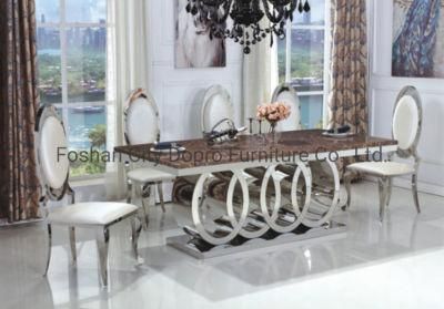 D10 Luxury Stainless Steel Dining Table with Marble Top